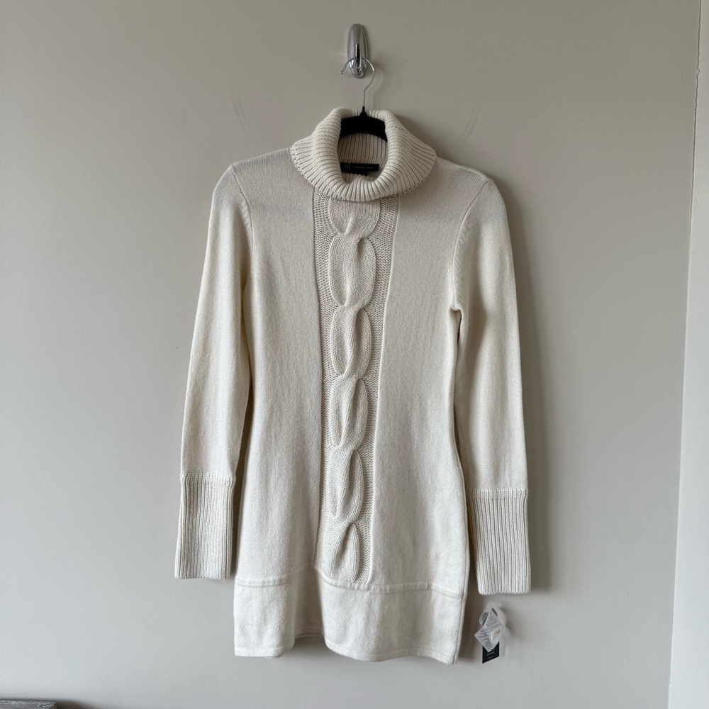INC - Long Sleeve Knit Sweater/Mini Dress in Ivory with Silk Blend